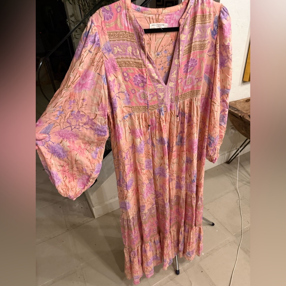 Spell & The Gypsy Butterfly Boho Maxi Dress Musk Pink Floral Festival Size L - Picture 9 of 10
